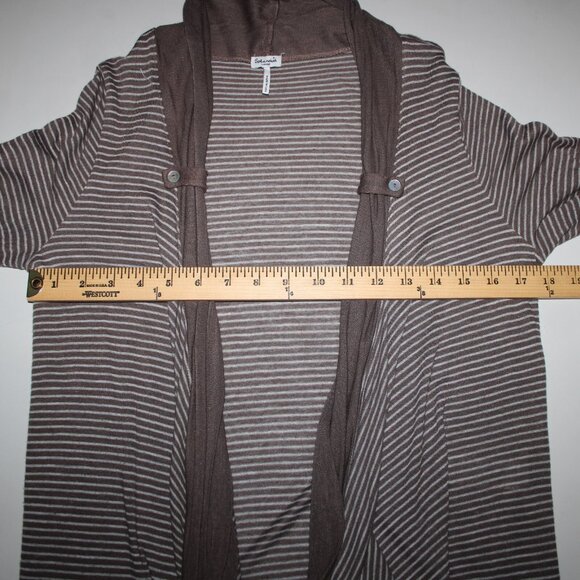 Splendid Sz L Brown Gray Striped Asymmetrical Rayon Linen Poly Wrap Sweater - Picture 10 of 11